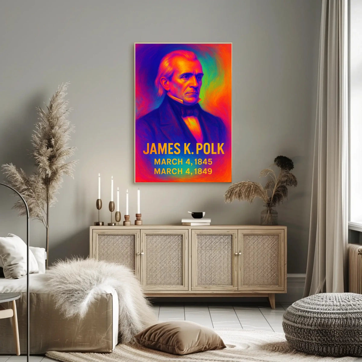 James K. Polk 11th President of the United States Neon Gradient Overlay Poster