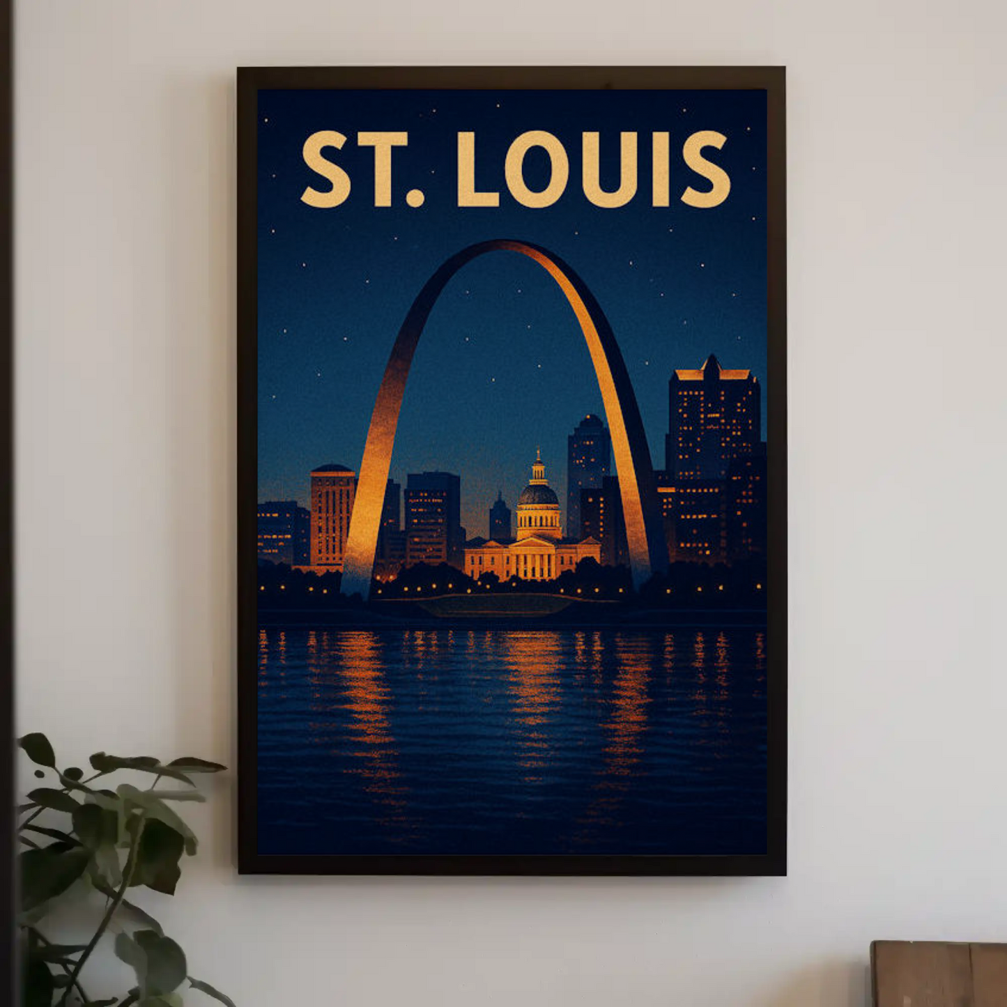 St Louis Arch Night Skyline Reflections River Poster