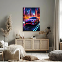 Futuristic Electric Car in the City Poster PosterGoat