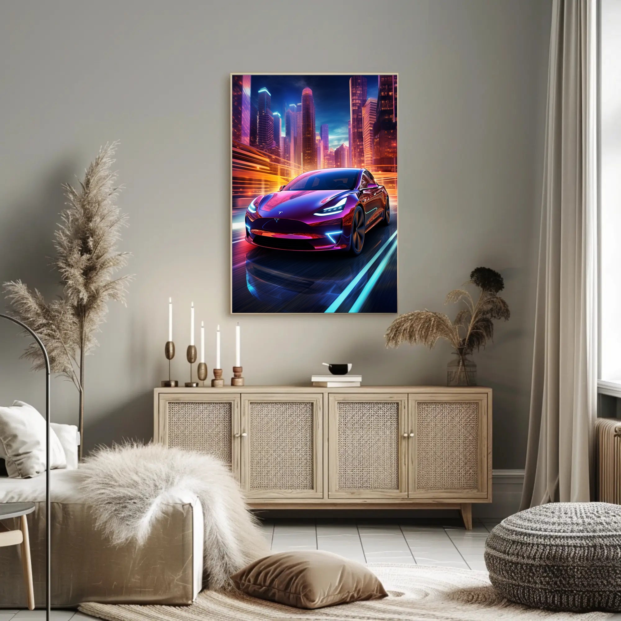 Futuristic Electric Car in the City Poster PosterGoat