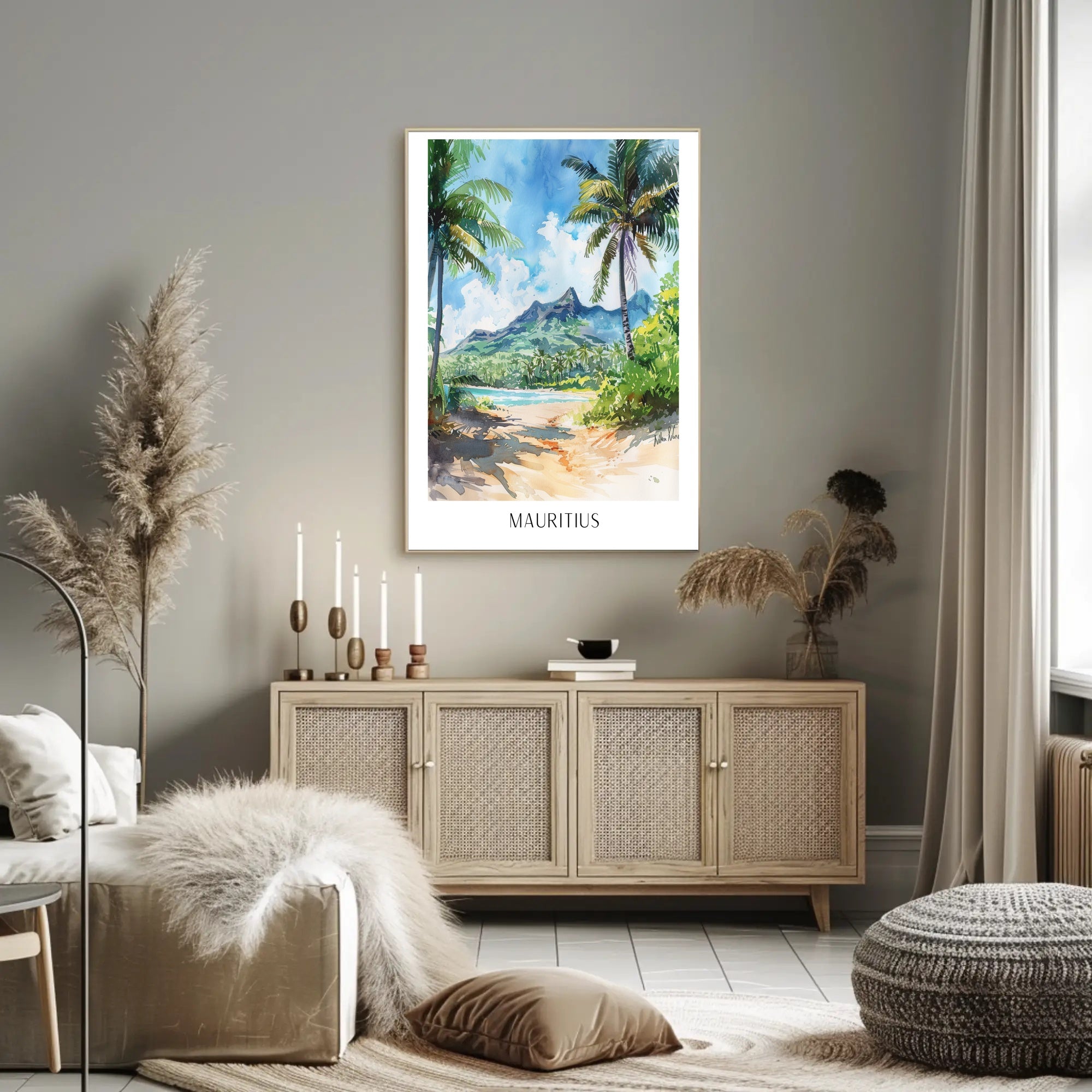 Mauritius Watercolor Landscape Travel Poster PosterGoat
