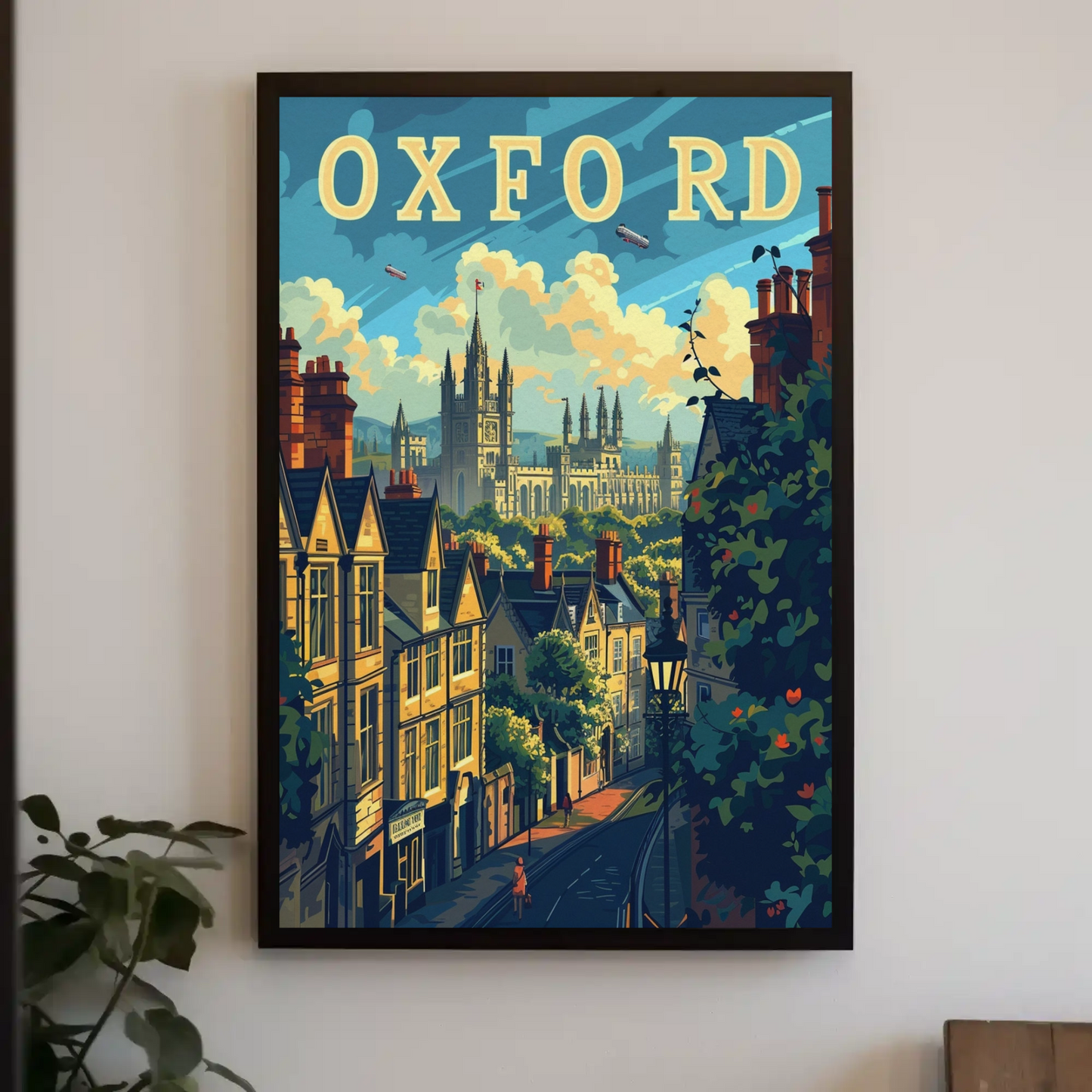Oxford England University Spires Rooftops Travel Poster