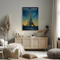 Eiffel Tower Under Starry Sky: Vintage Travel Poster