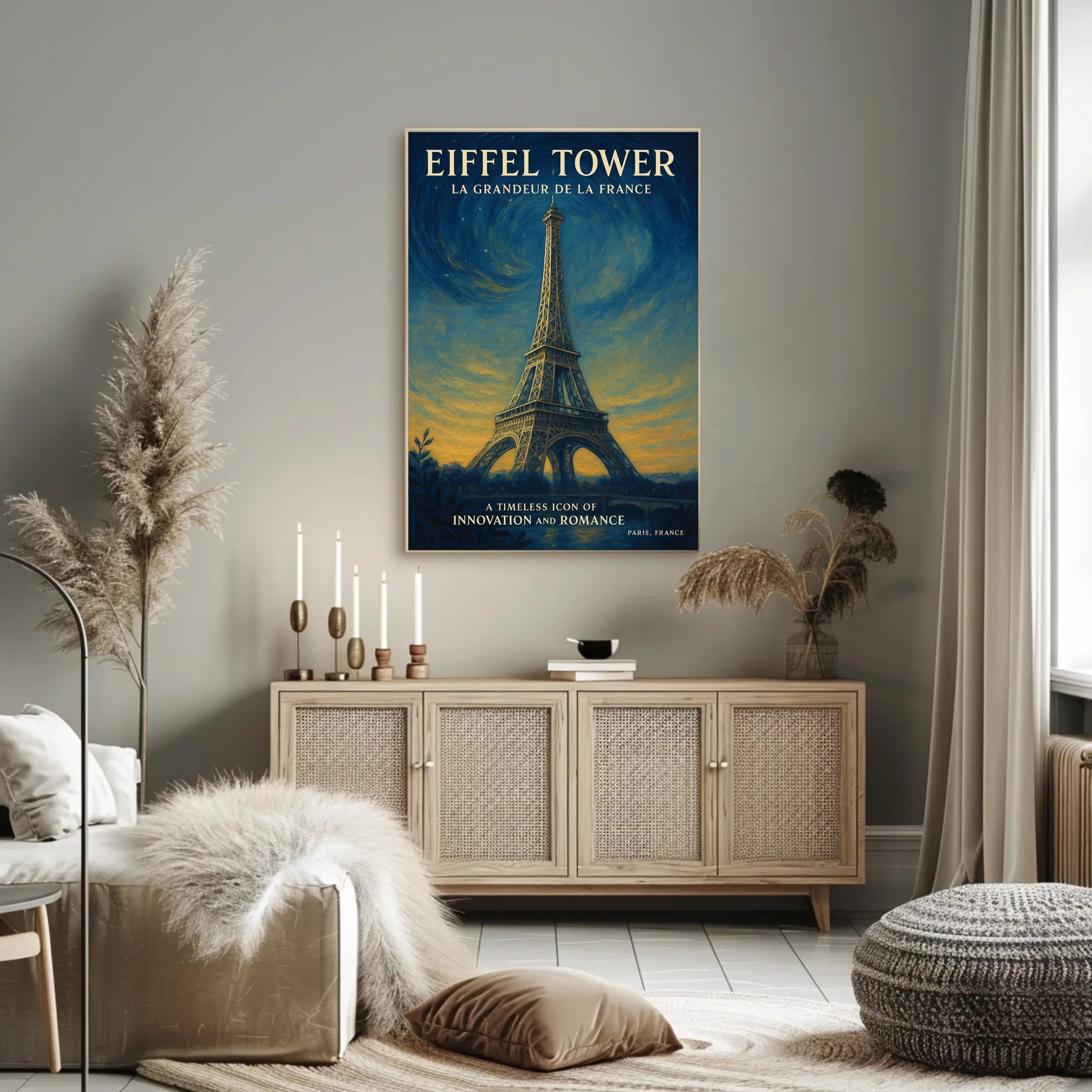 Eiffel Tower Under Starry Sky: Vintage Travel Poster