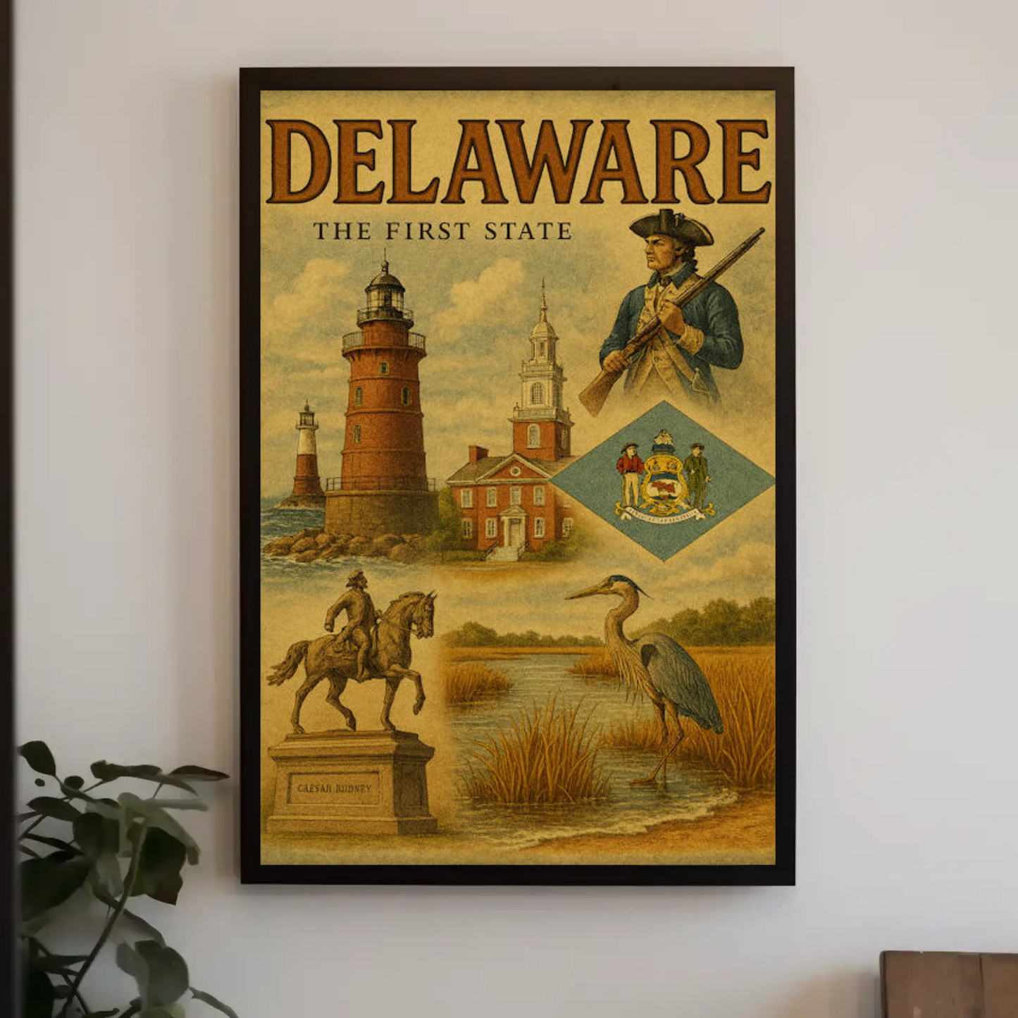 Delaware Founding History Colonial Heritage Travel Poster