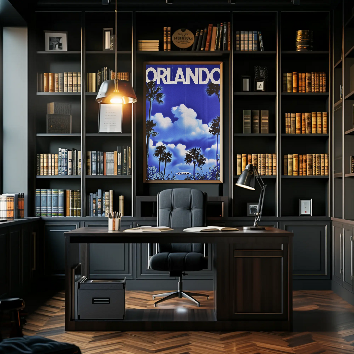 Orlando Florida Palm Trees Clouds Vintage Travel Poster