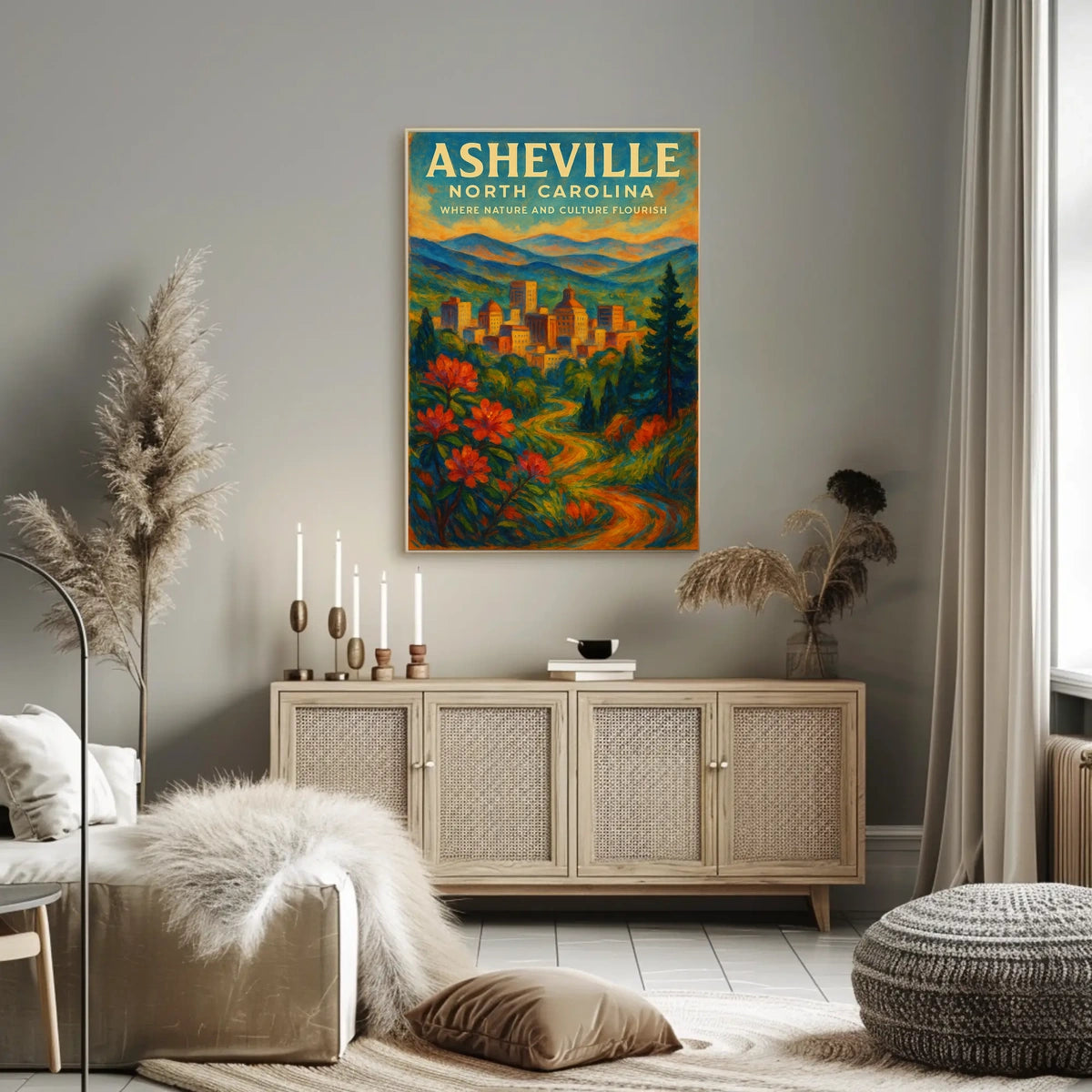 Asheville Nature and Culture Flourish Poster Home Decor