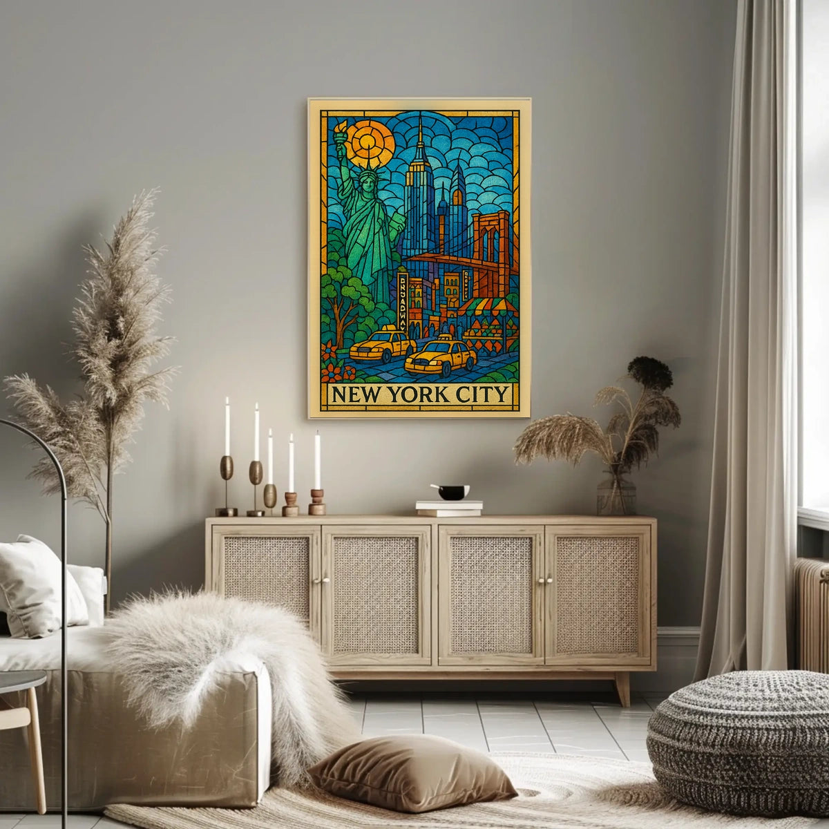 New York City Iconic Landmarks Poster Abstract Wall Art