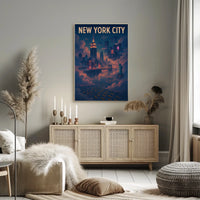 New York City Poster Modern Travel Skyline Wall Art