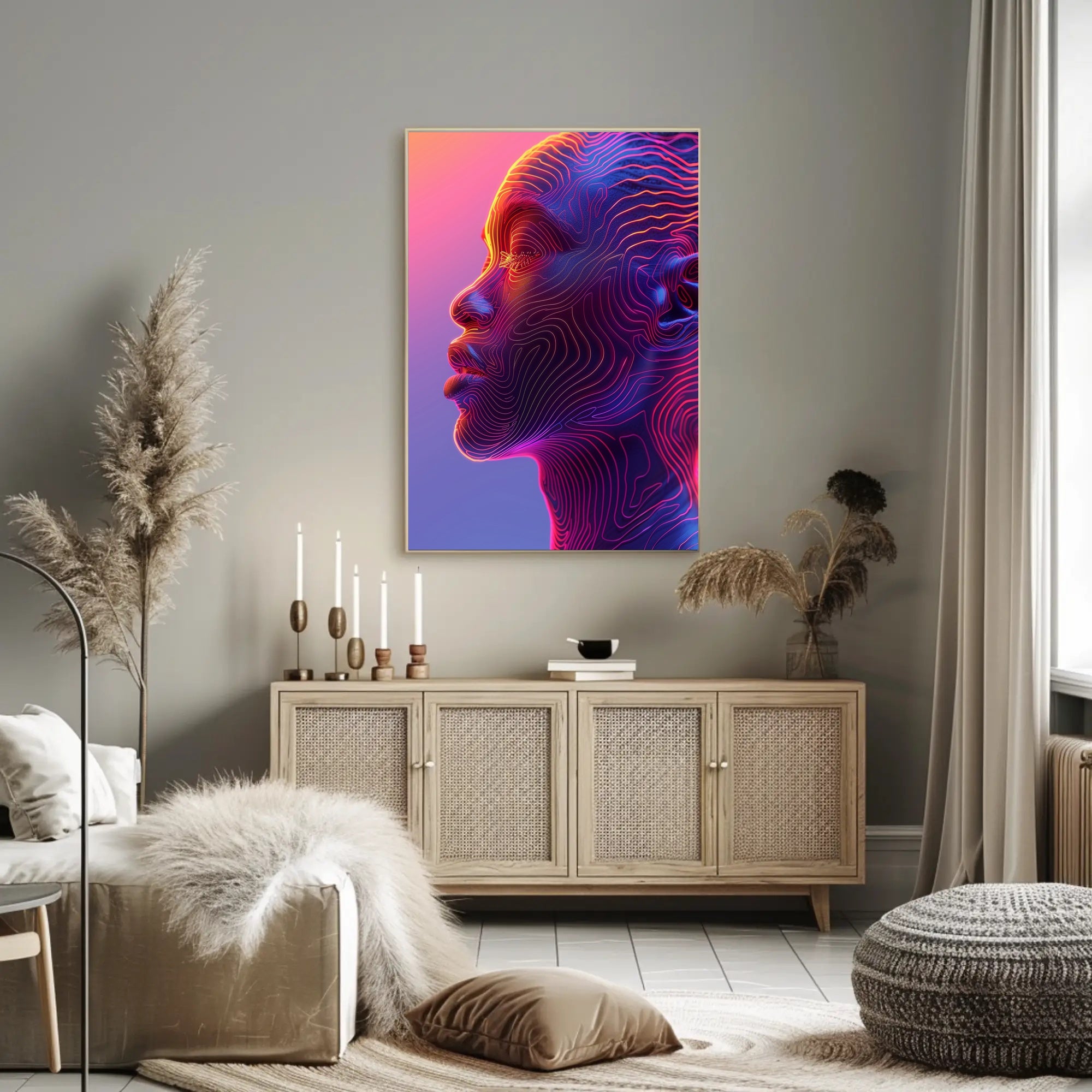 Futuristic Neon Human Profile Abstract or Artistic Poster PosterGoat