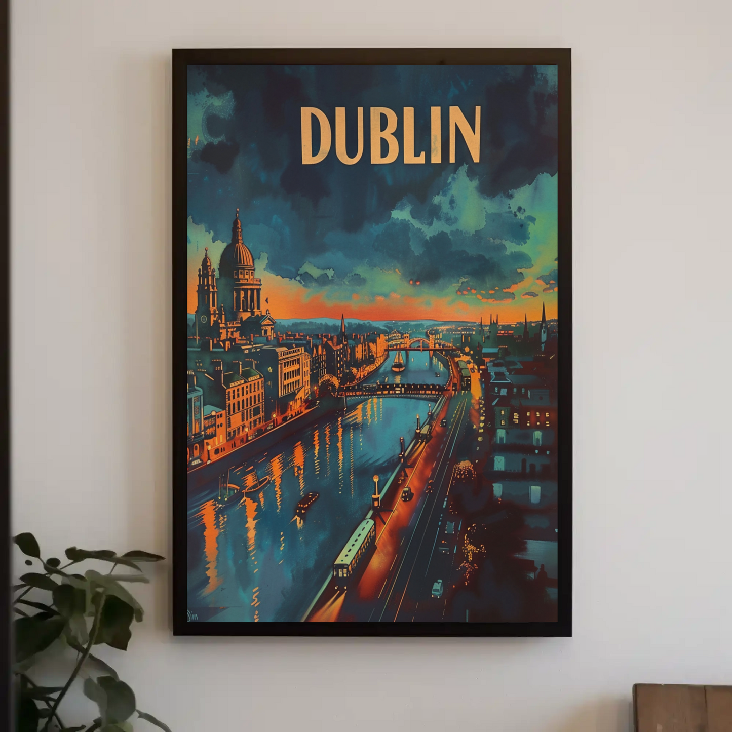 Evening Lights Of Dublin Ireland Travel Poster