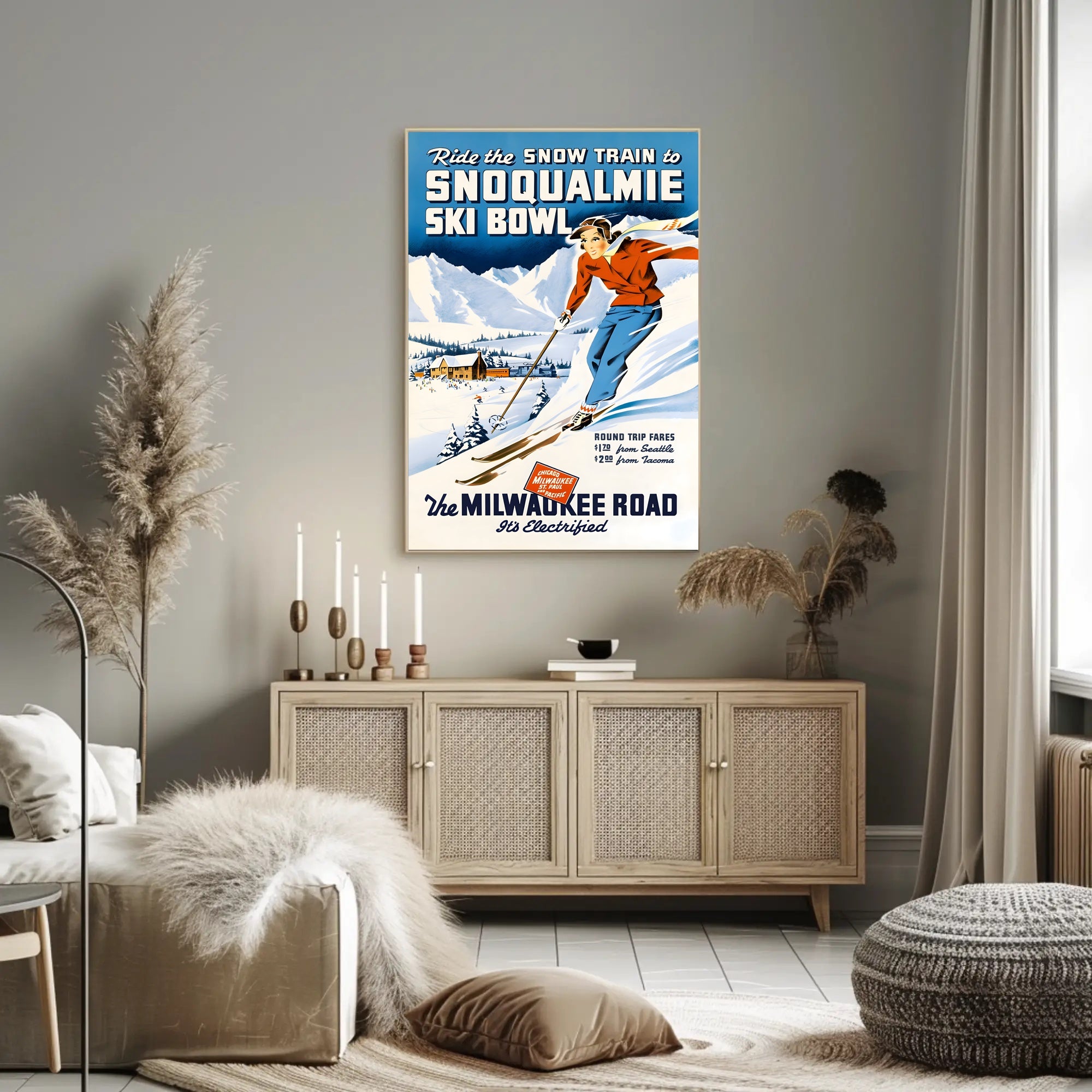 Vintage Snoqualmie Ski Bowl Adventure Travel Poster PosterGoat