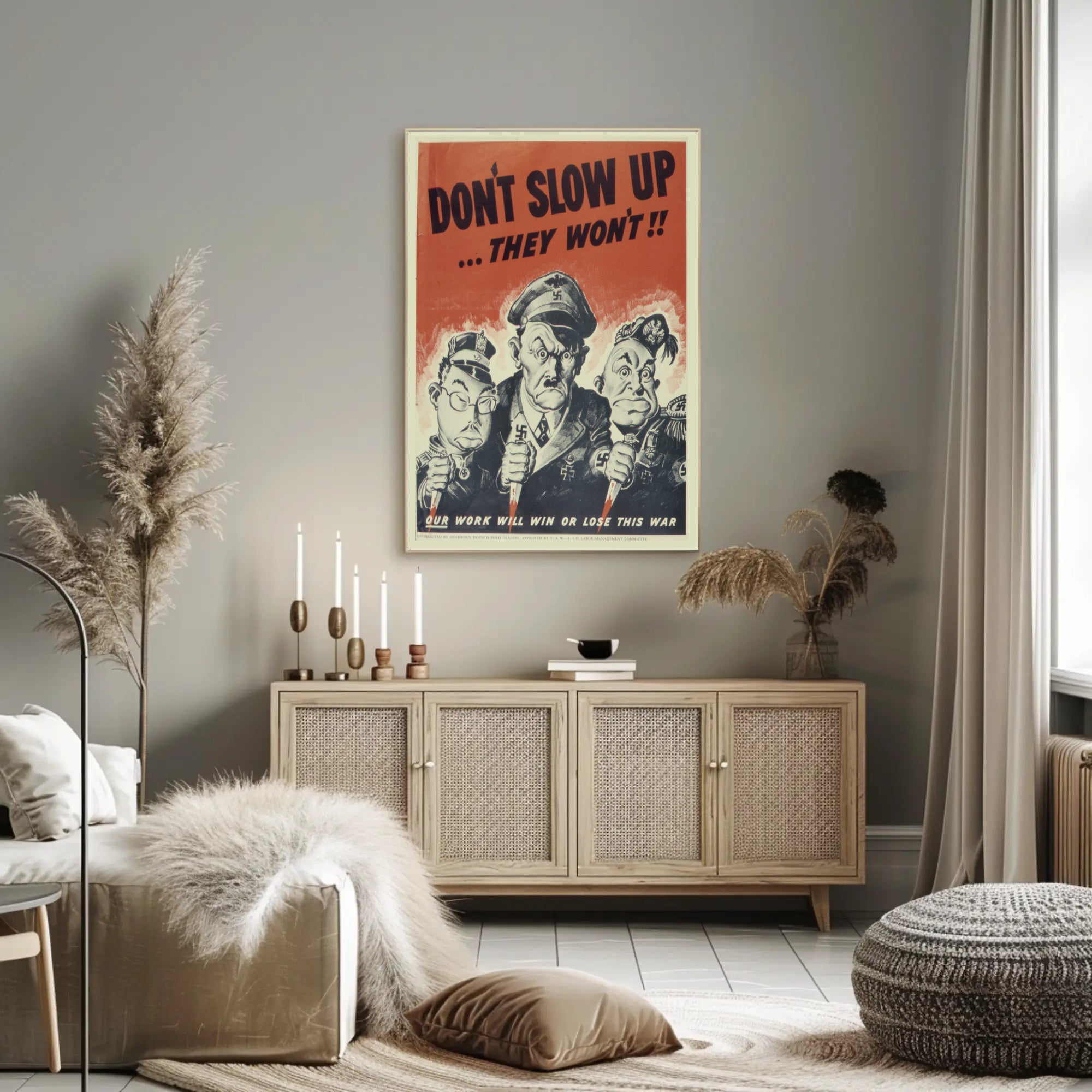 WWII Propaganda Cartoon: Boost Productivity with Vintage Style Poster