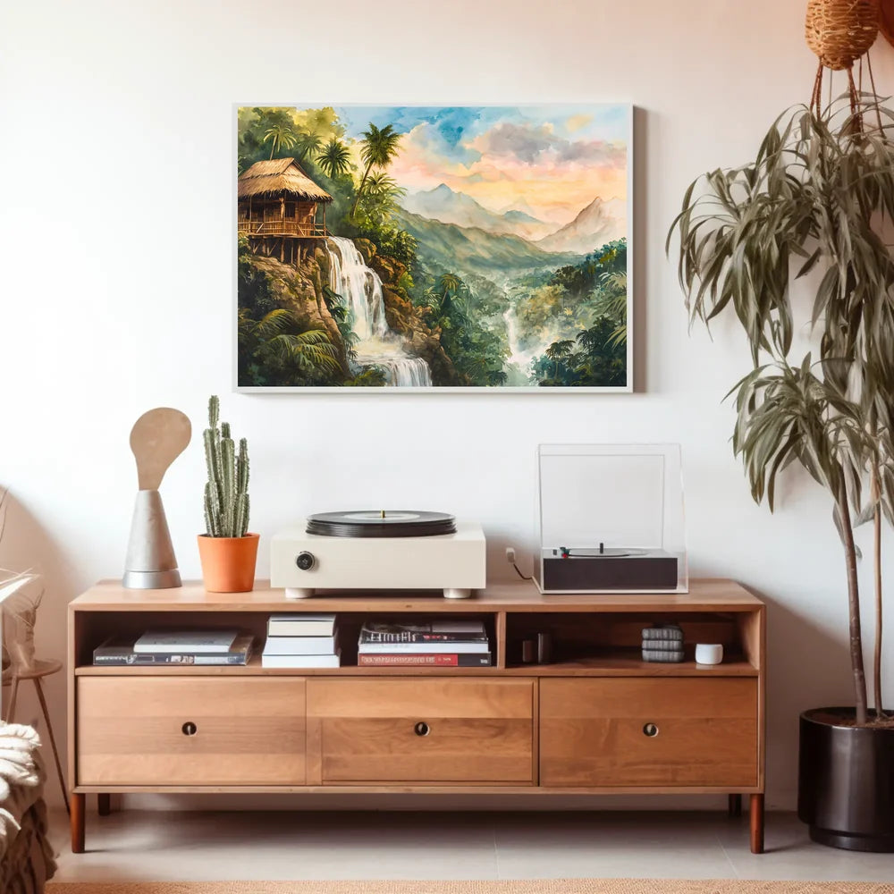 Serene Jungle Waterfall Escape Art Poster
