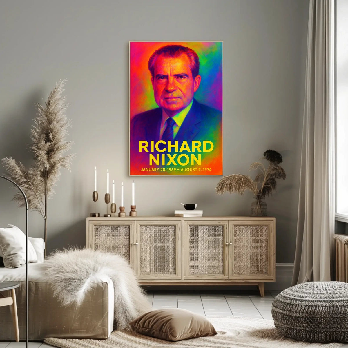 Richard Nixon 37th President of the United States Neon Gradient Overlay Poster