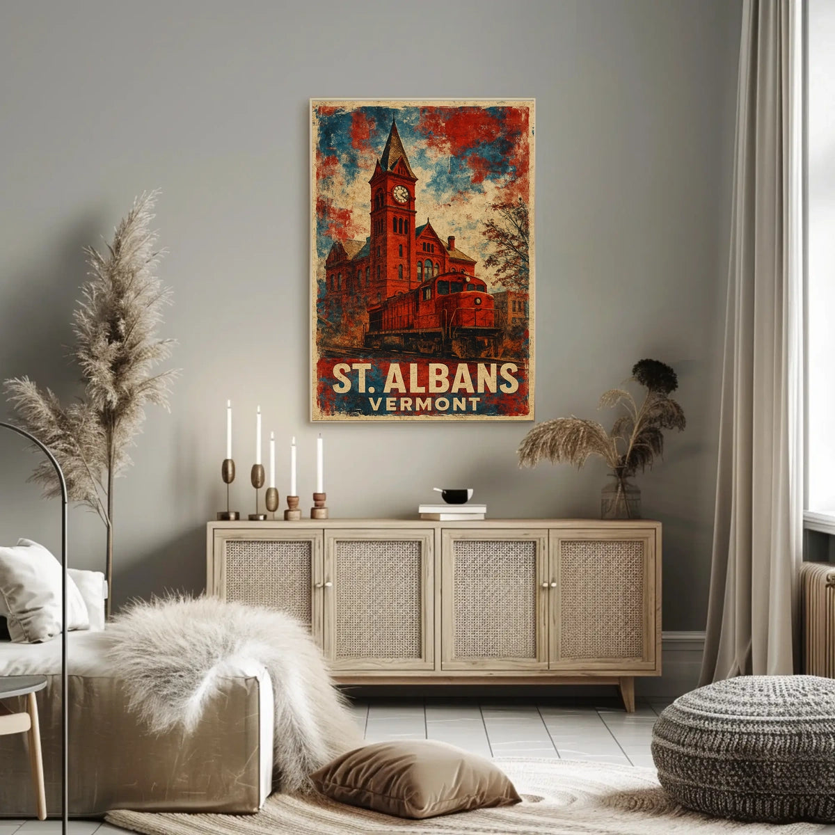 Timeless Vintage St Albans Clock Tower Travel Art Deco Retro 80s Collectors Edition Poster