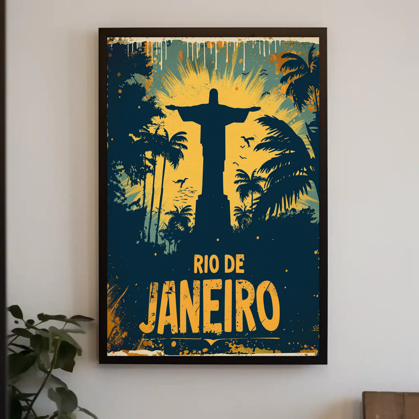 Rio De Janeiro Christ Statue Jungle Skyline Travel Poster