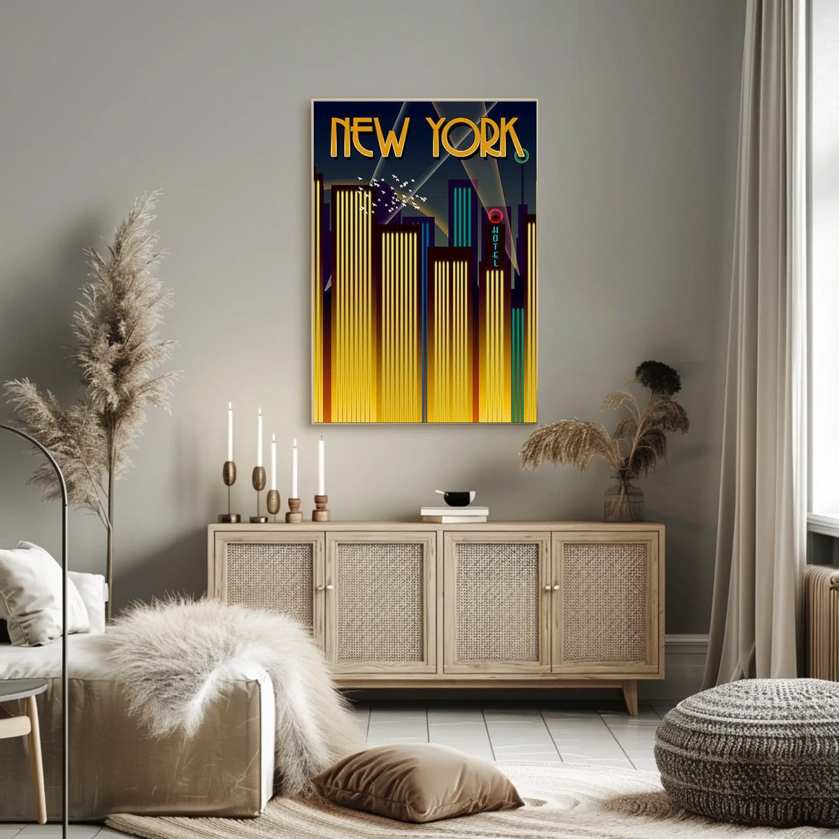New York City Art Deco Skyline Poster Vintage Wall Art