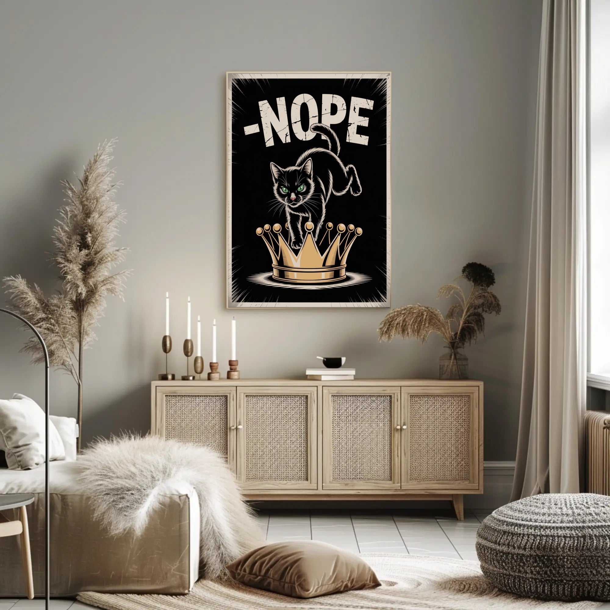 Cheeky Black Cat On Golden Crown Animal Poster