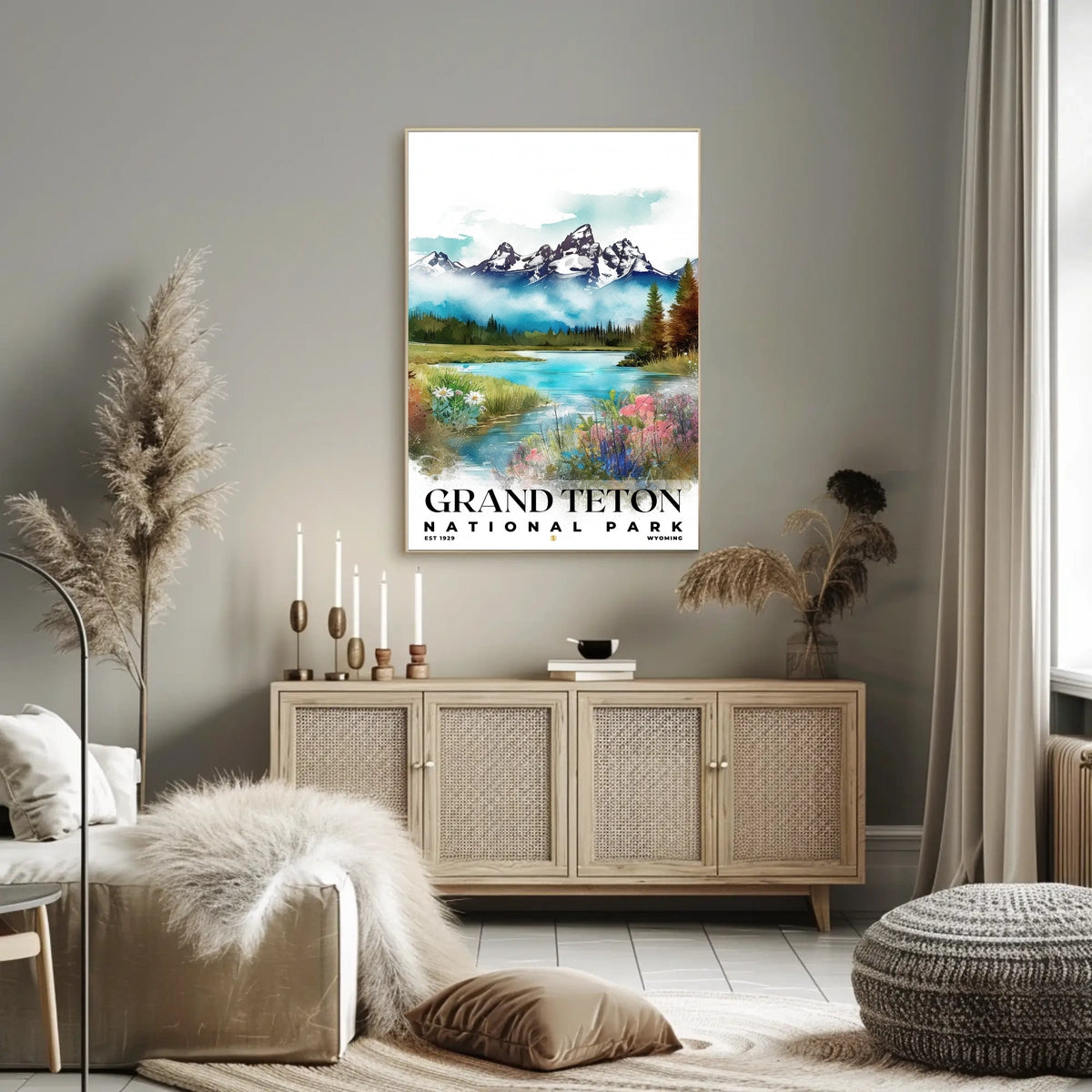 Grand Teton Watercolor Wall Art Poster