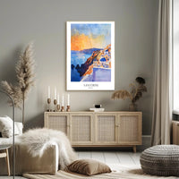 Santorini Sunset Watercolor Illustration Travel Poster PosterGoat
