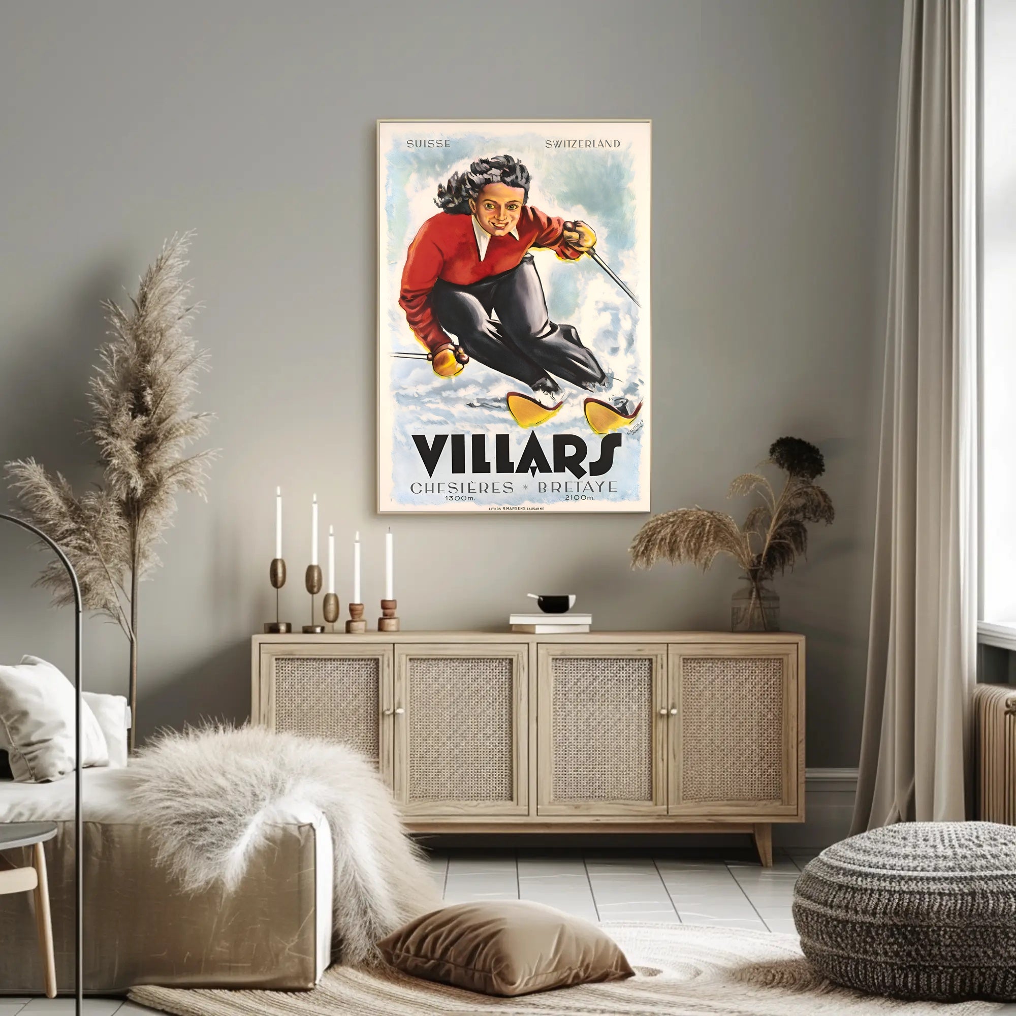 Villars Skiing Poster PosterGoat