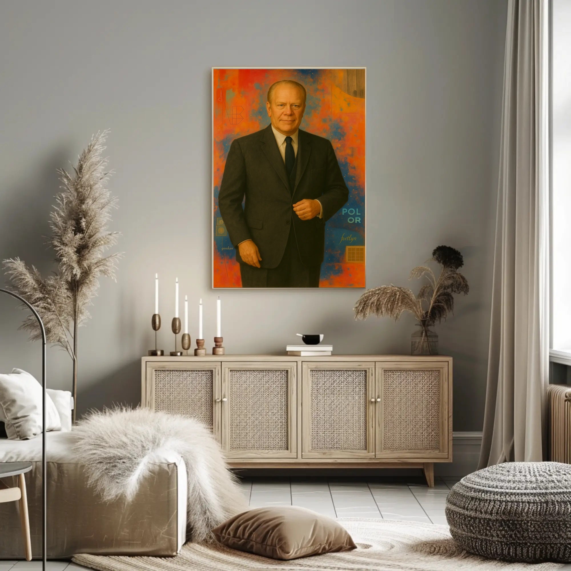 Vibrant Abstract Geometric Man in Suit Artistic Poster