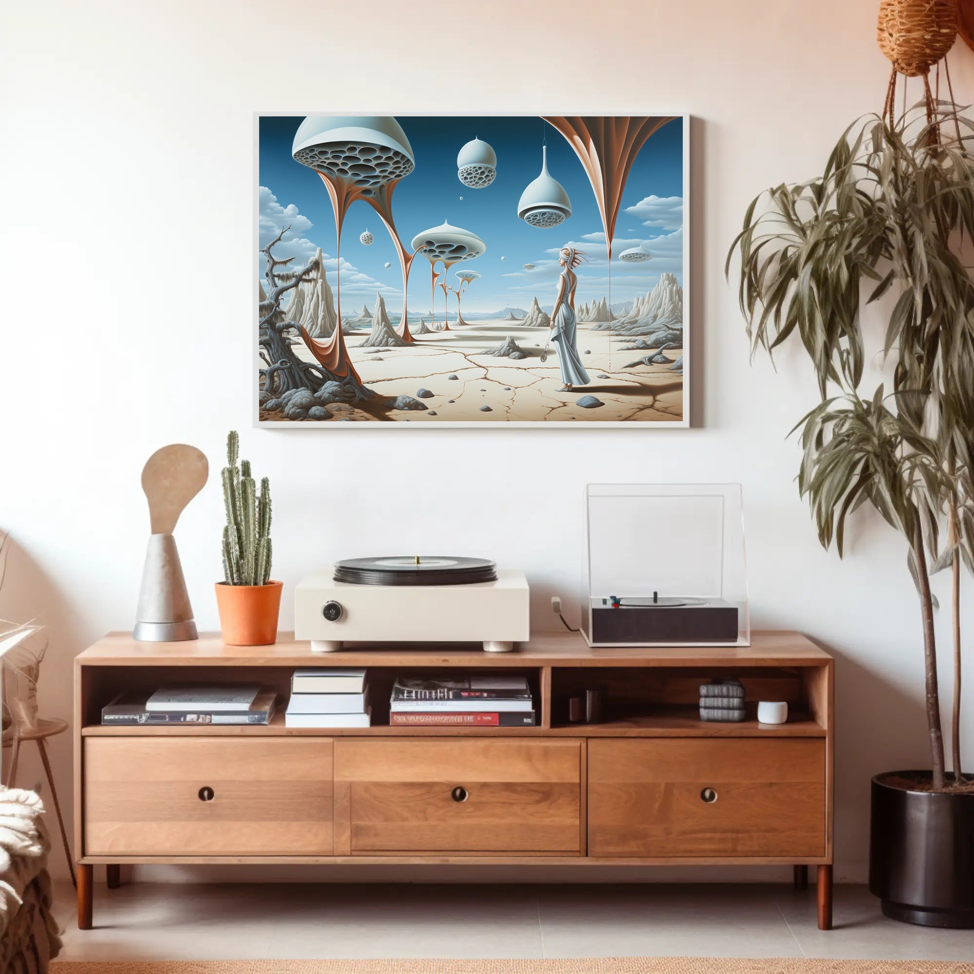 Surreal Desert Traveler with Futuristic Sci-Fi Poster