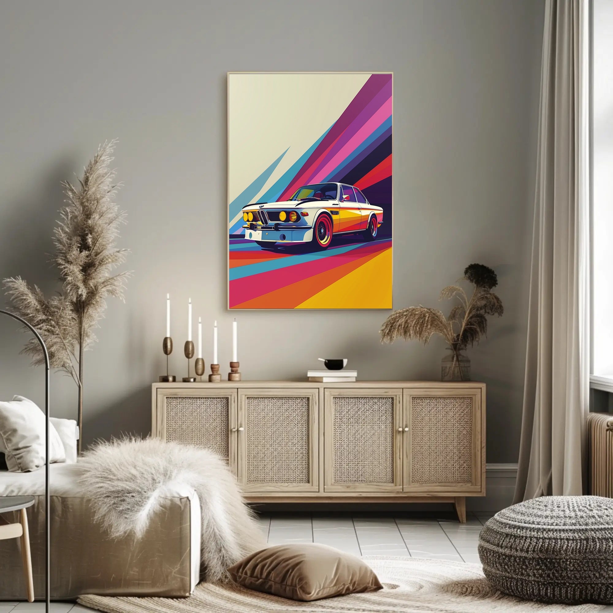 Vintage Racing Car in Dynamic Pop Art Poster PosterGoat