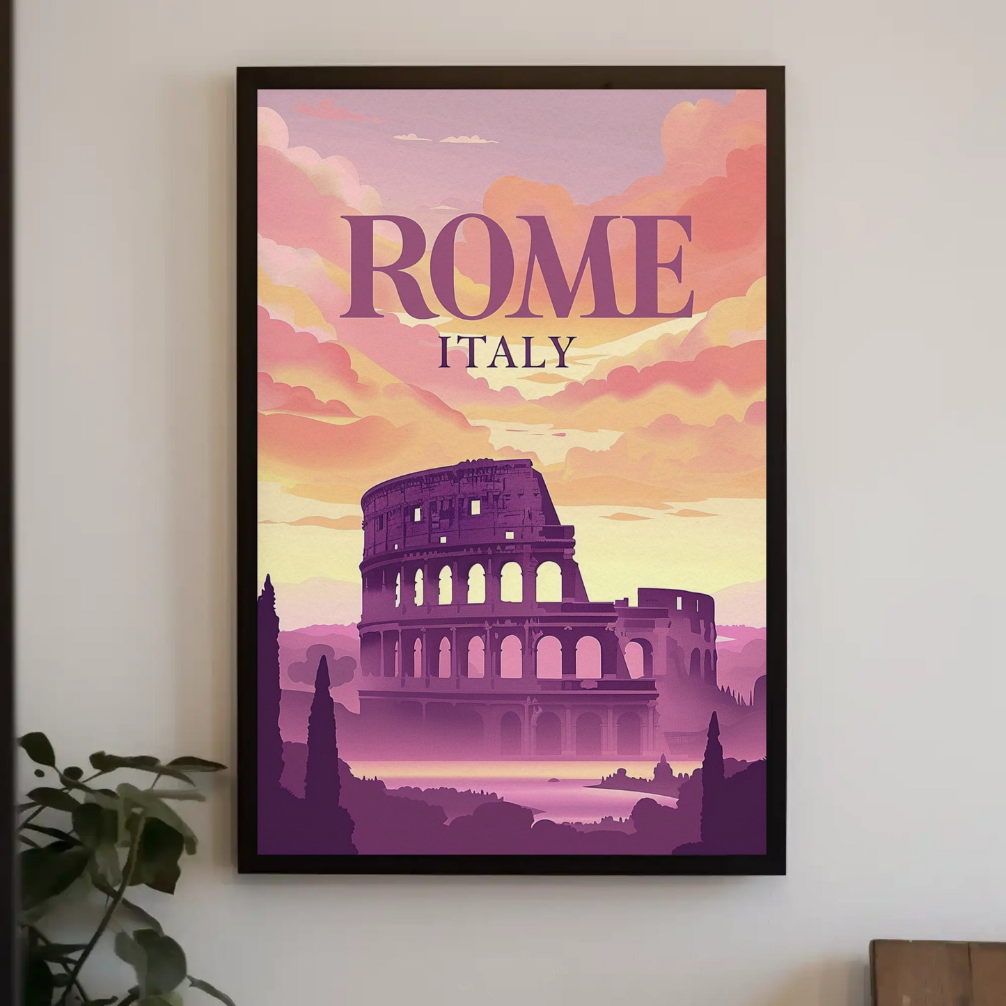 Rome Colosseum Sunset Italy Ancient Ruins Travel Poster
