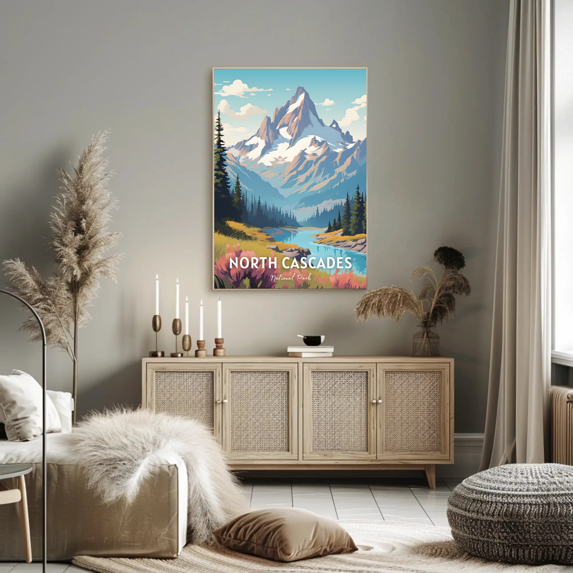 North Cascades Poster Vintage National Park Print
