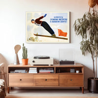 Soviet Ski Jumper Vintage Sports Illustrative Propaganda Poster