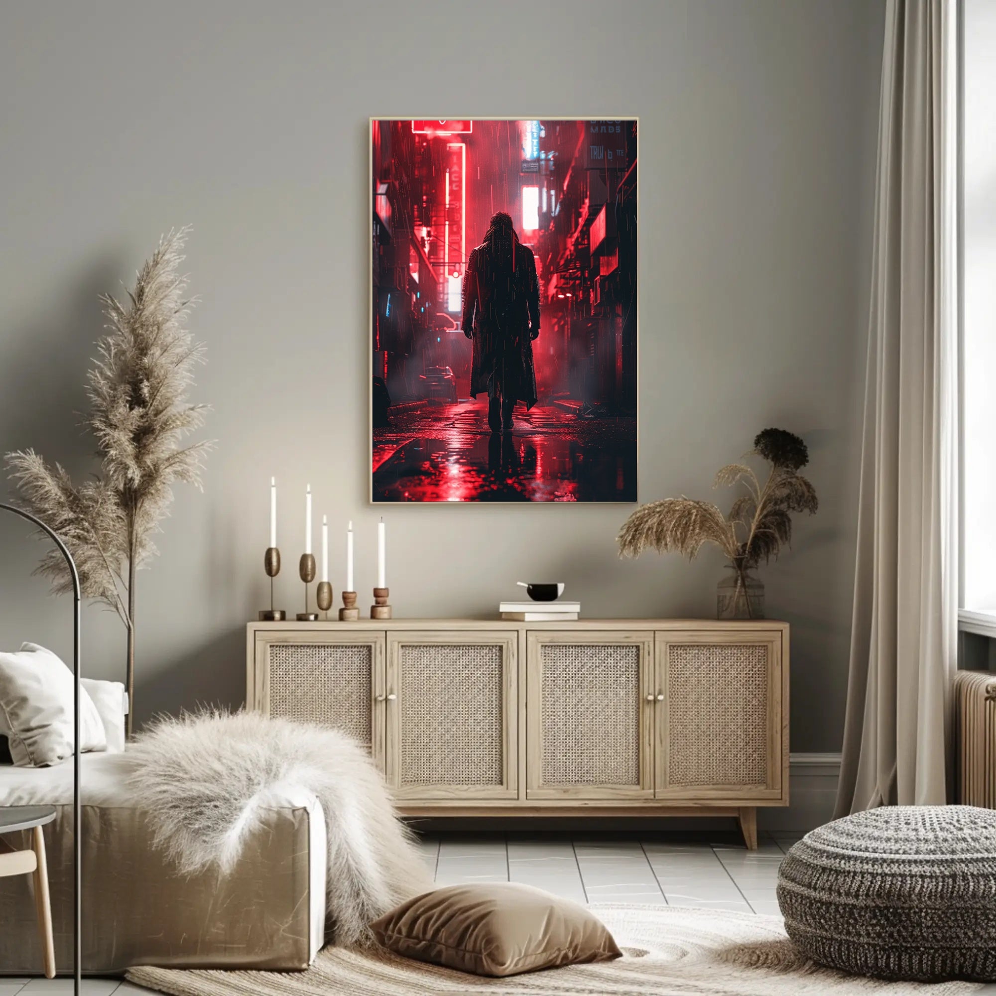 Cyberpunk Cityscape Neon Lights Art Poster PosterGoat
