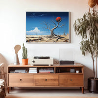 Surreal Desert Landscape with Red Sphere Artistic Poster