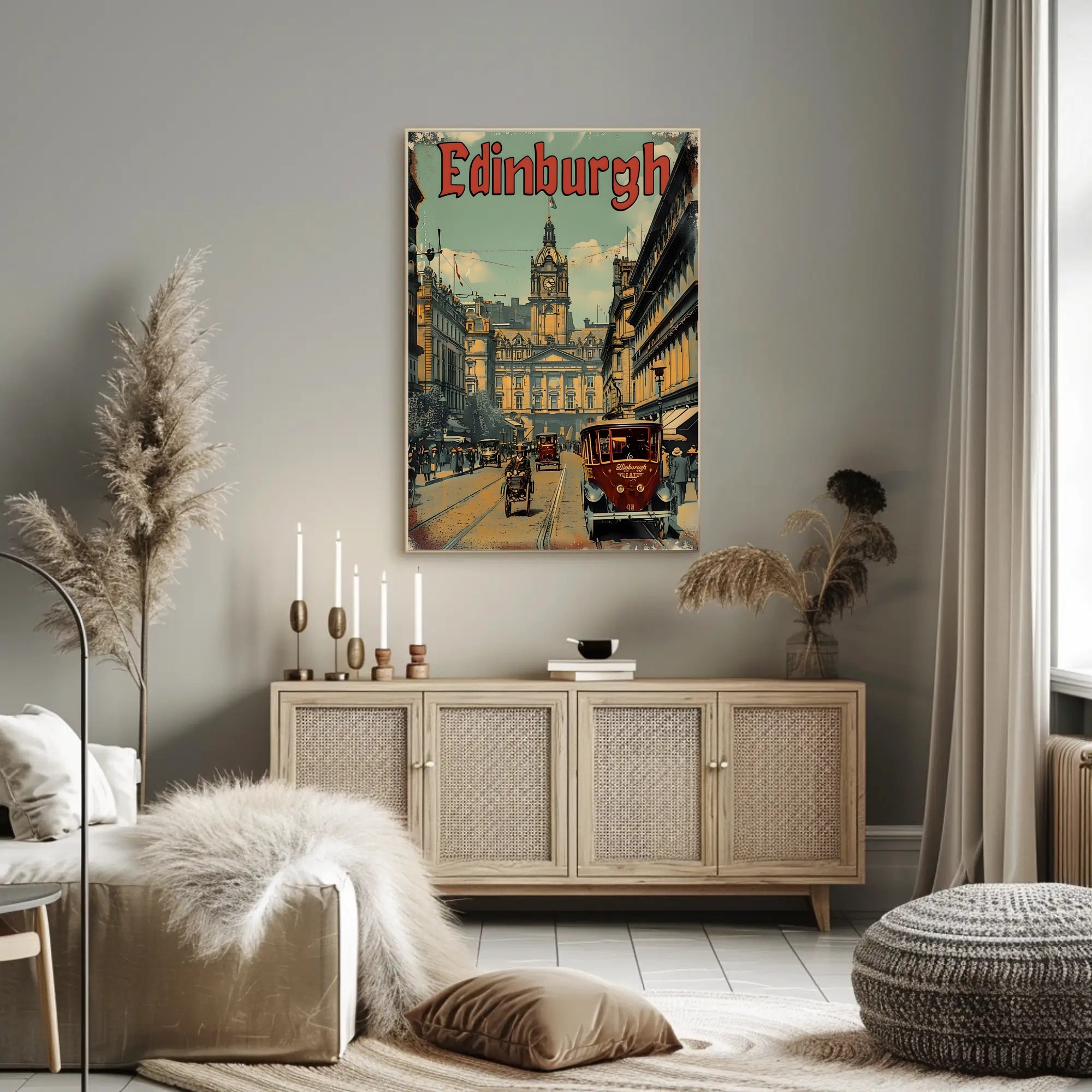 Historic Edinburgh Street Scene Vintage Urban Cityscape Poster