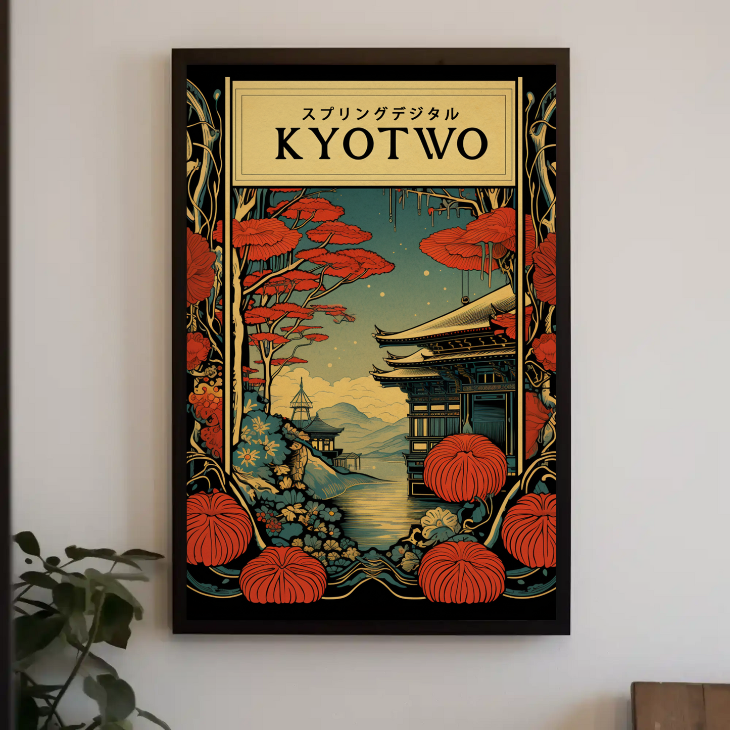 Kyoto Lanterns and Temple Nightscape Travel Poster
