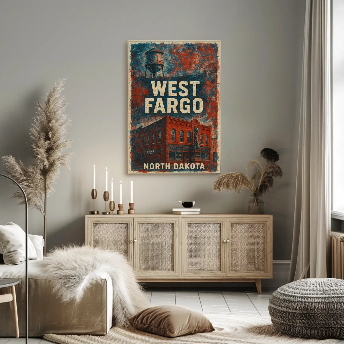 West Fargo North Dakota Scenic Vintage Souvenir Poster