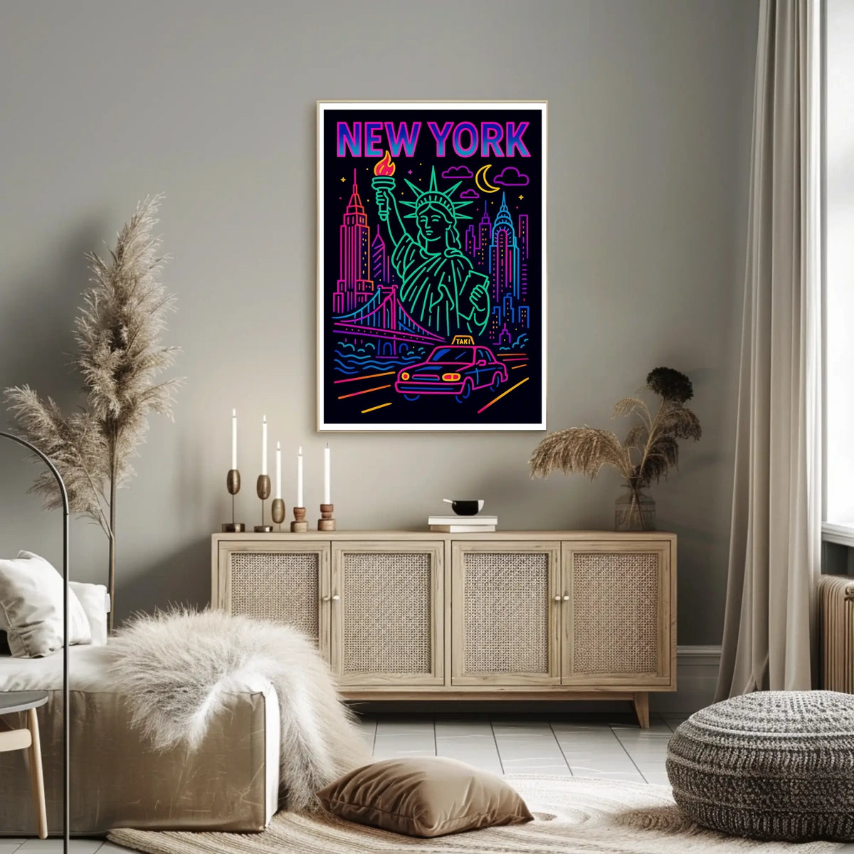 Neon New York Cityscape Vibrant Poster Modern Wall Art