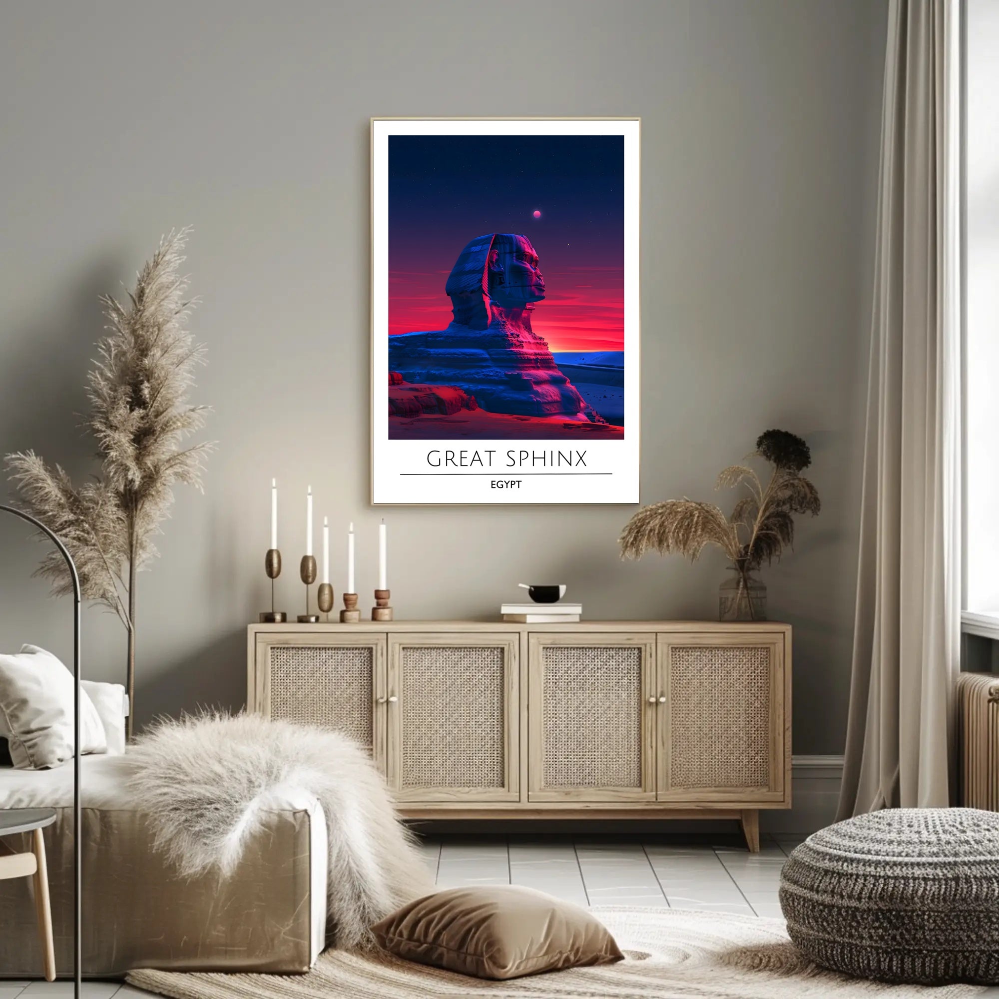 Great Sphinx Poster Under Surreal Night Sky - Fantasy Poster