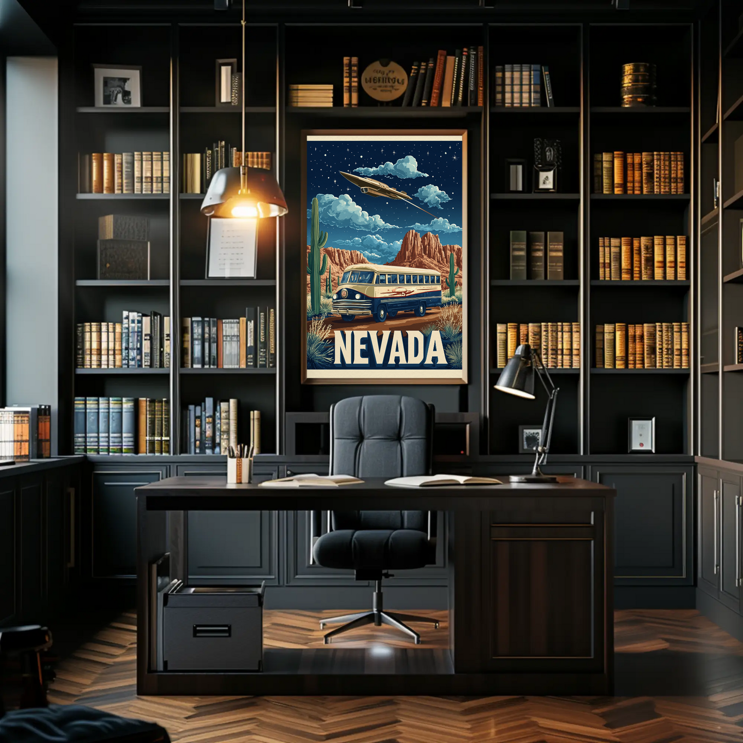 Vintage Poster Nevada Desert Bus UFO