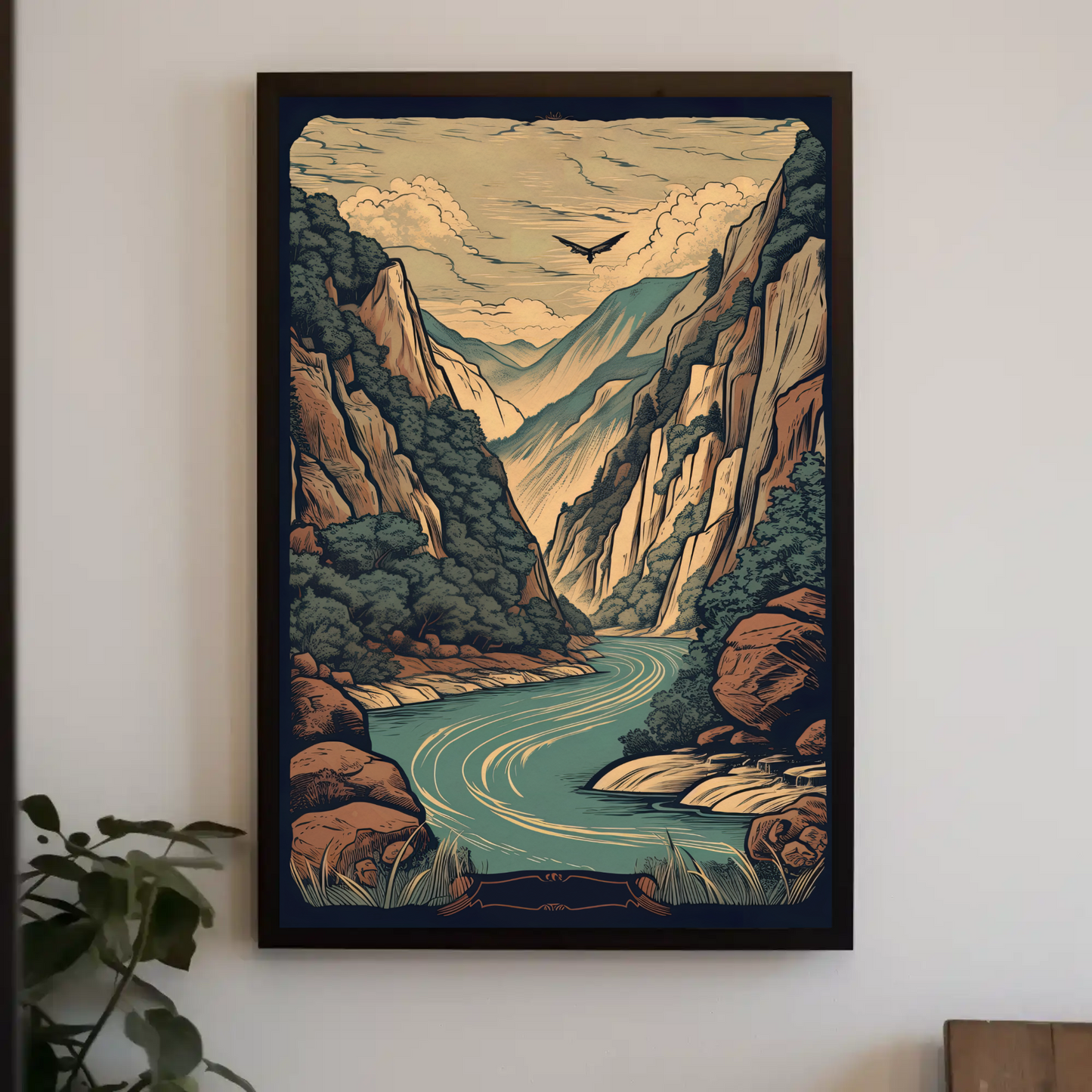 Canyon River And Soaring Bird Travel Poster