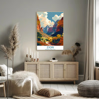 Zion National Park Vintage Adventure Travel Poster