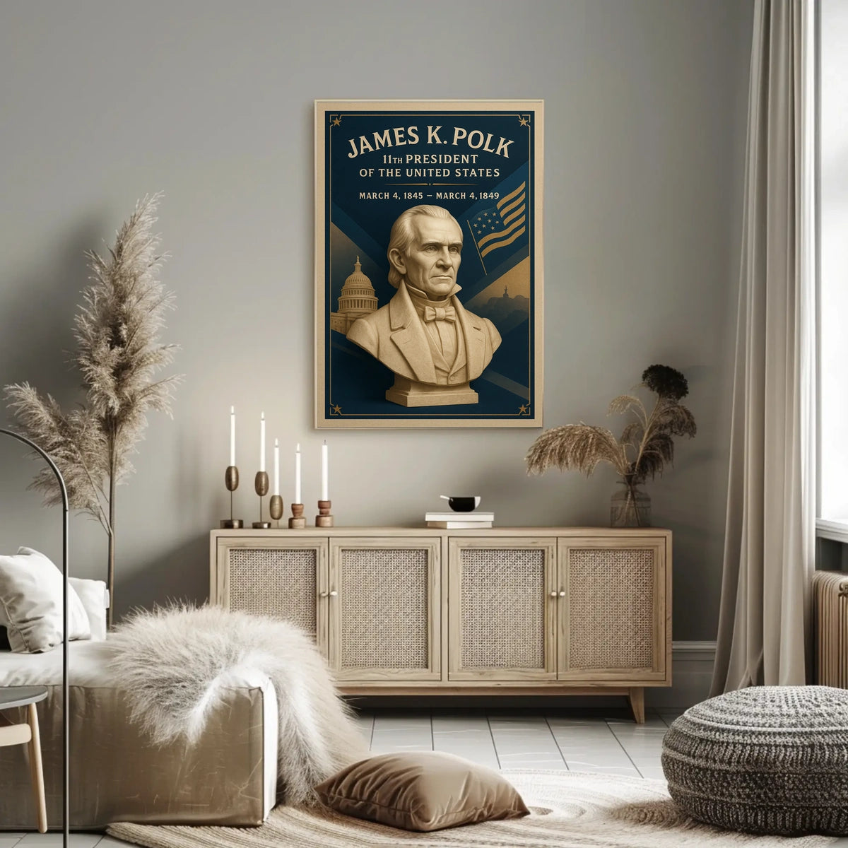 James K. Polk Bust Presidential History Poster