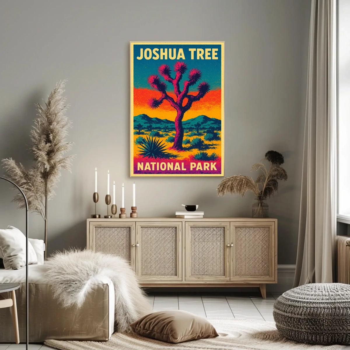 Joshua Tree Desert Sunset Retro Art Adventure Travel Bold Colorful Nightscape Classic Poster