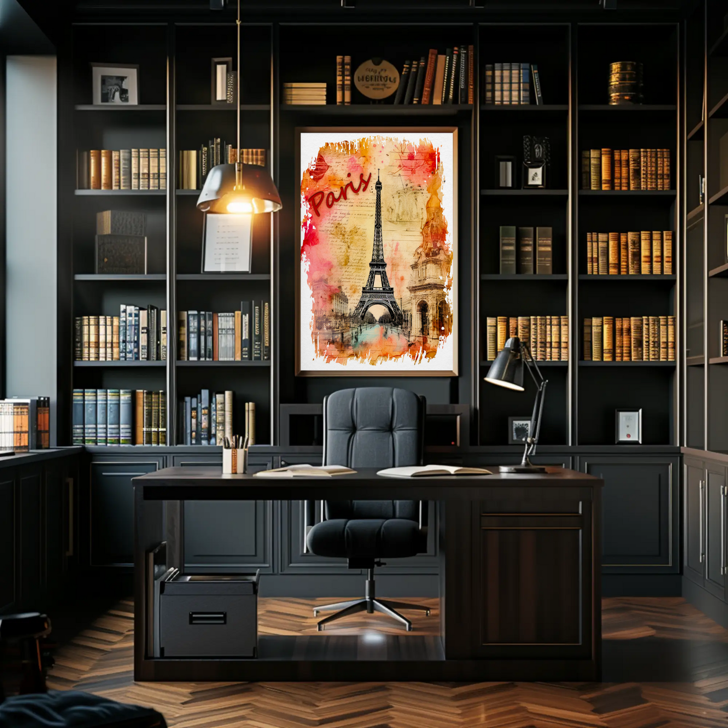Paris Eiffel Tower Ink Sketch with Vintage Background