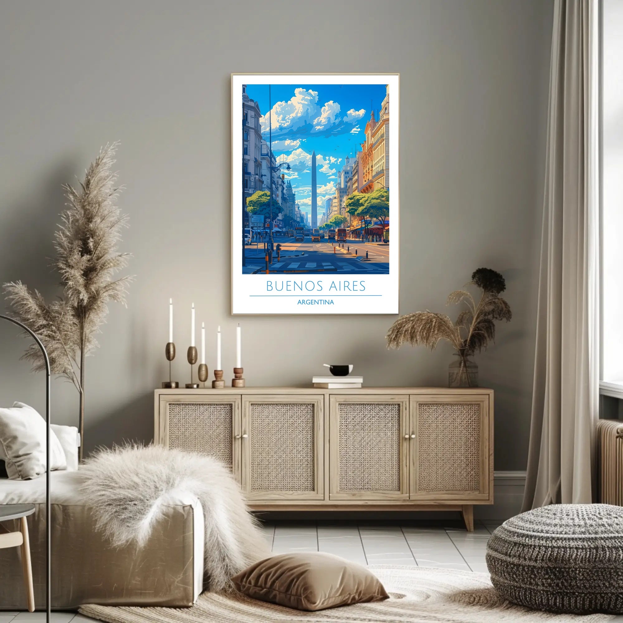 Buenos Aires Obelisk Vibrant Urban Cityscape Travel Poster