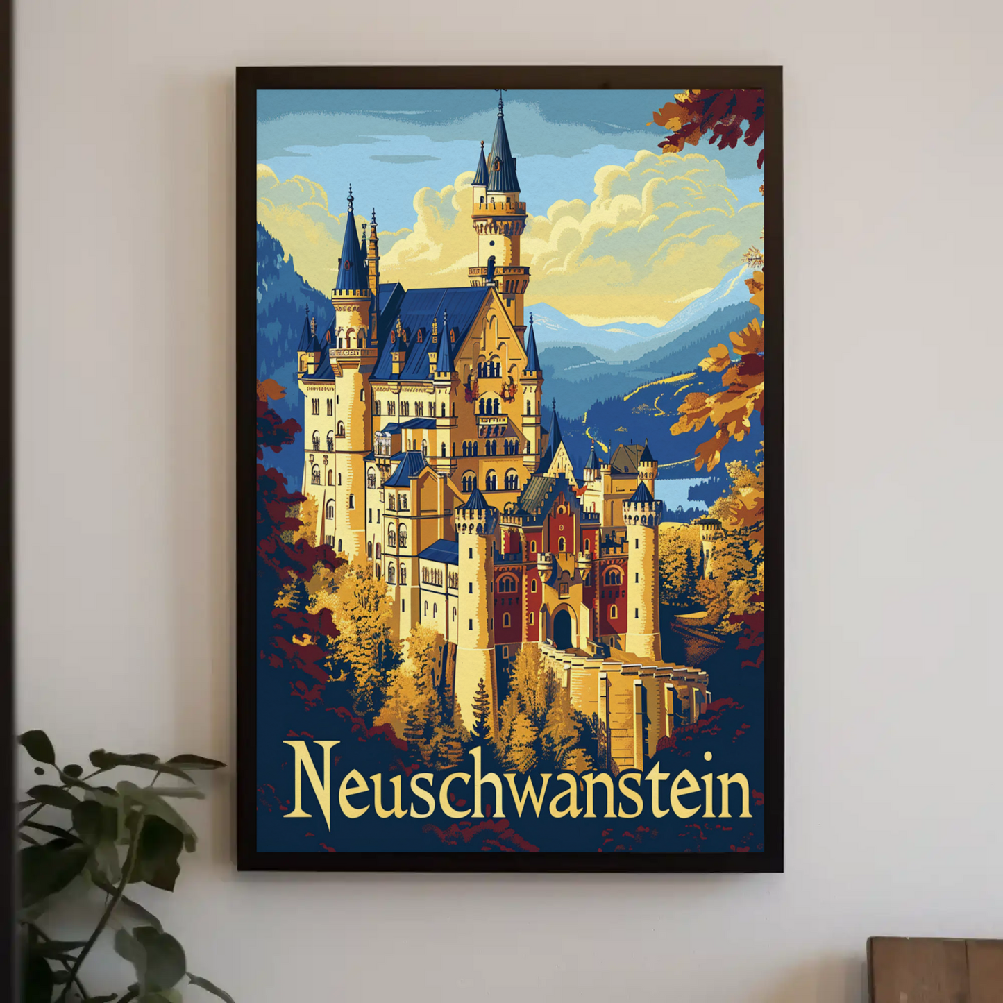 Neuschwanstein Castle in Autumn Travel Poster