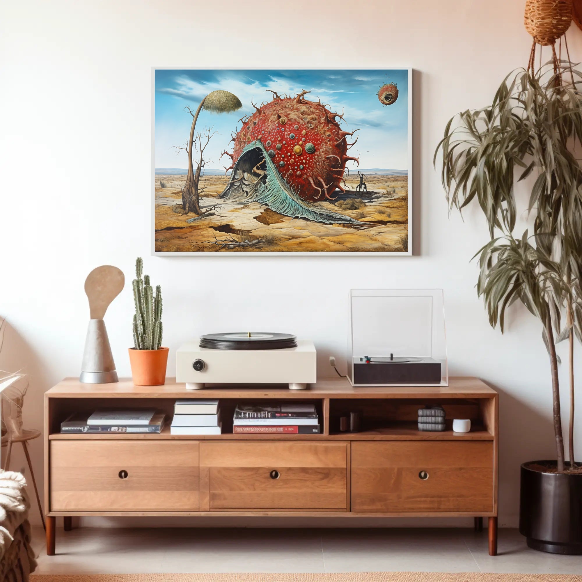 The poster presents a surreal, otherworldly landscape set in what appears to be Travel Poster