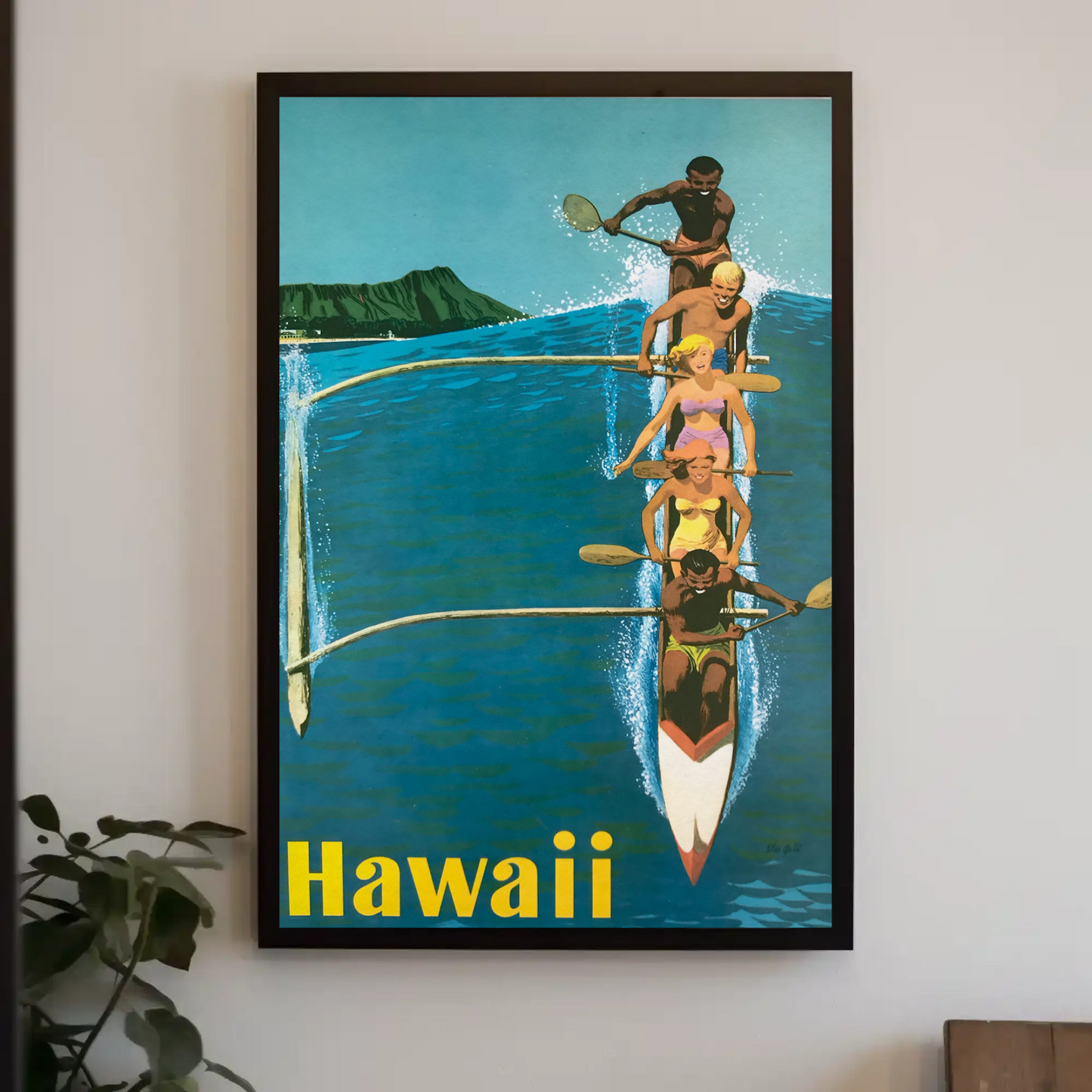 Hawaii Canoe Paddling Vintage Travel Poster Scene