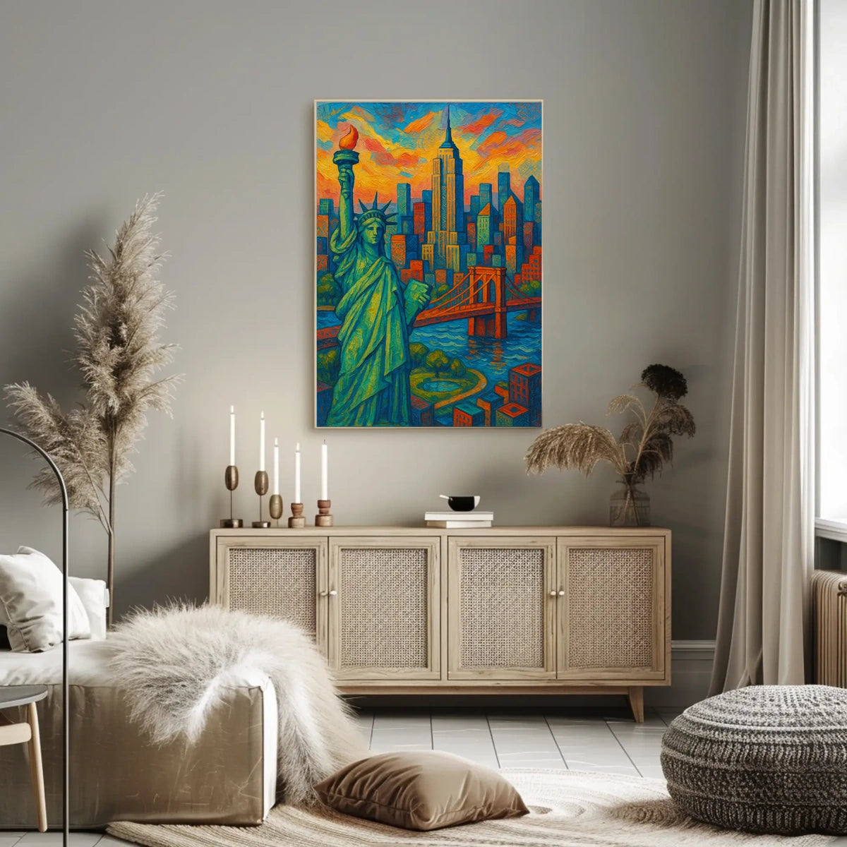 New York City Skyline Poster Impressionistic Wall Art
